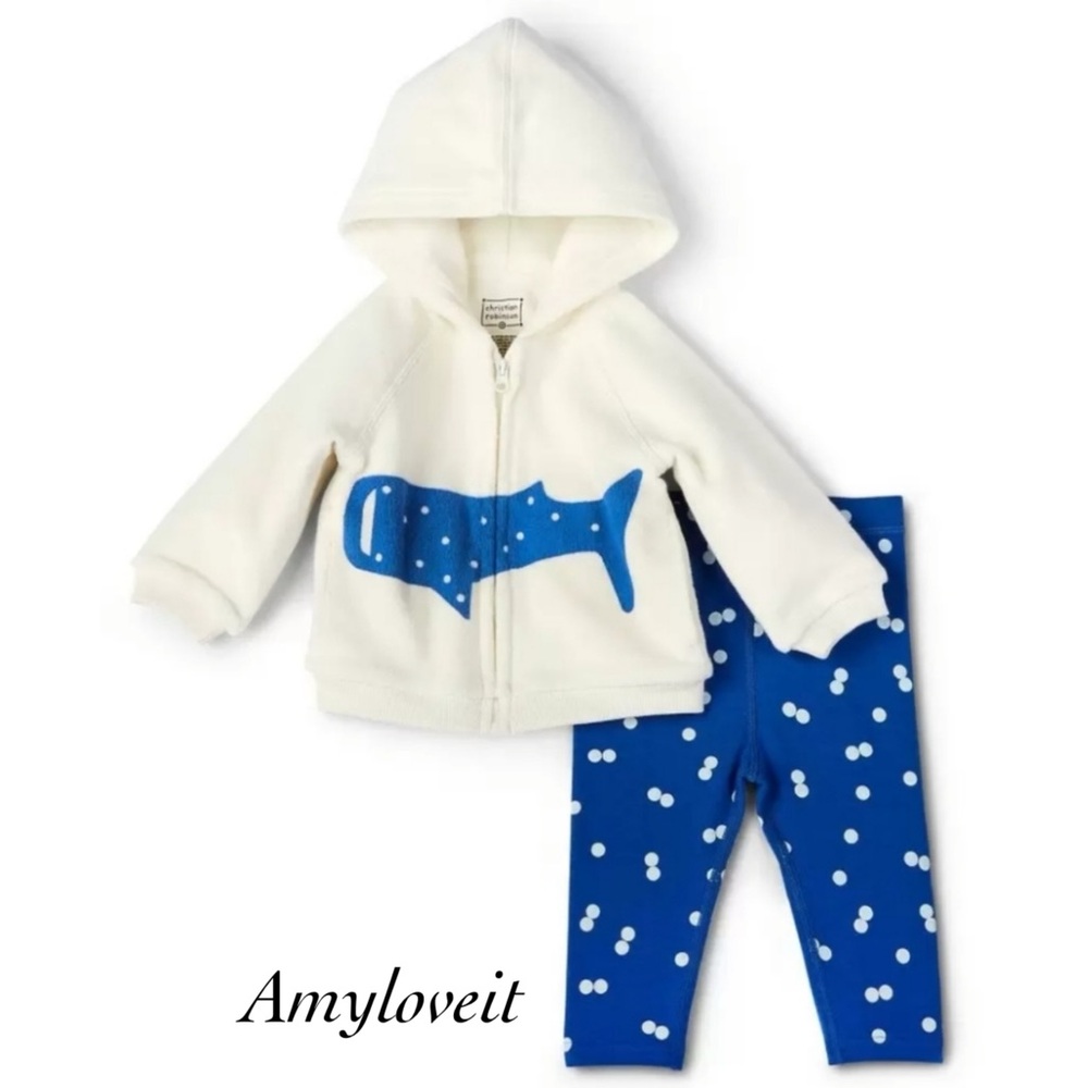 Christian Robinson Whale Printed Polka Dot Zip Hoodie with Matching Pants #K1
